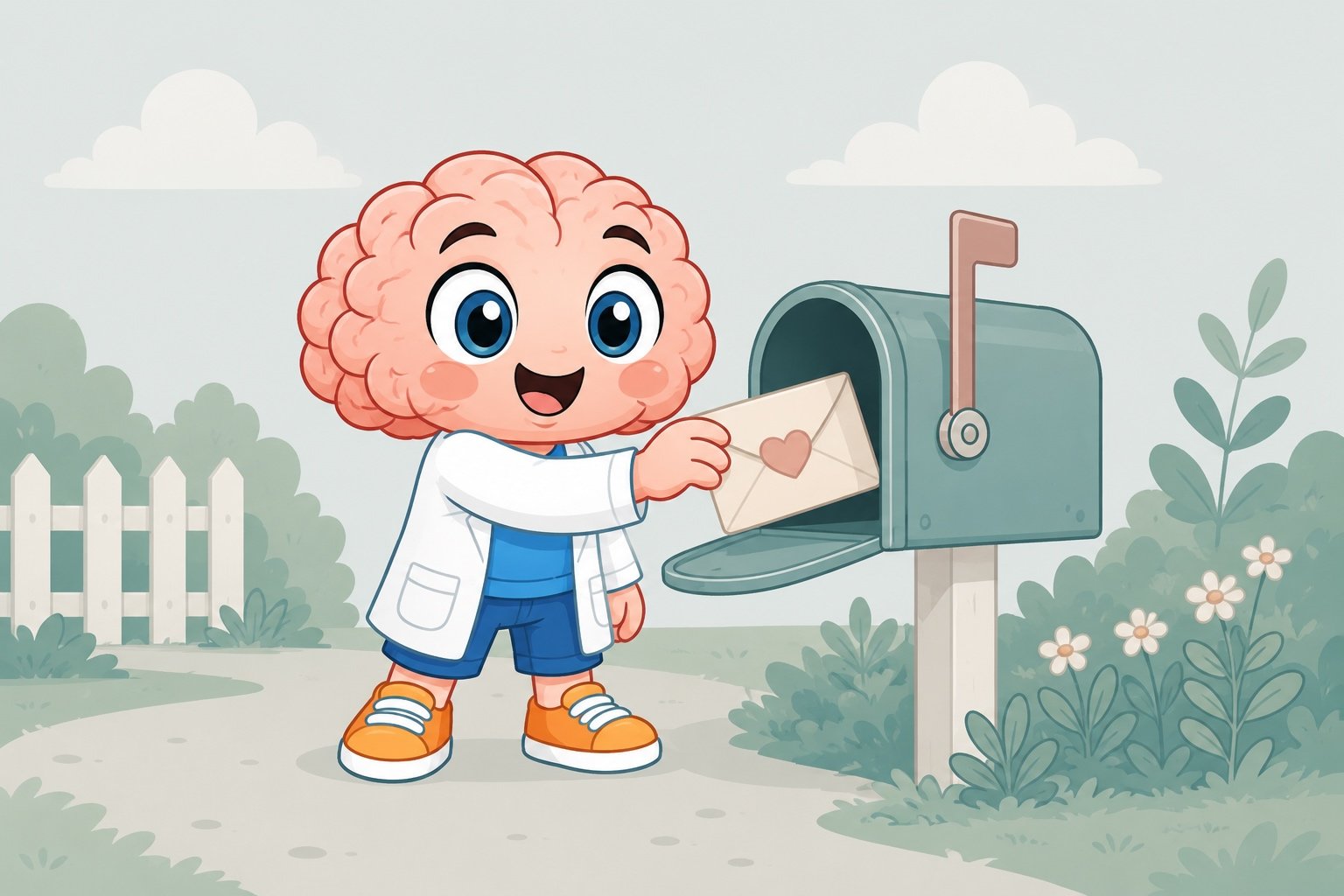 Curio doet een brief in een brievenbus als symbool voor de nieuwsbrief van The Curious Mind Expedition.