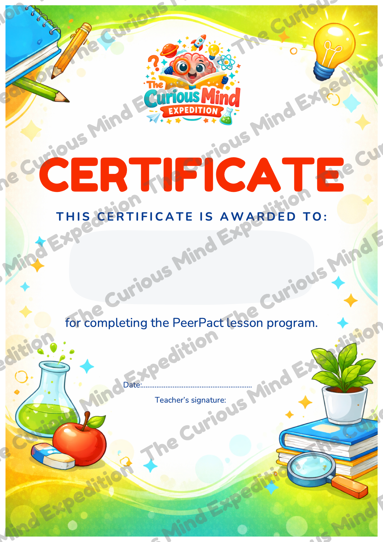 Printable PeerPact completion certificate for students
