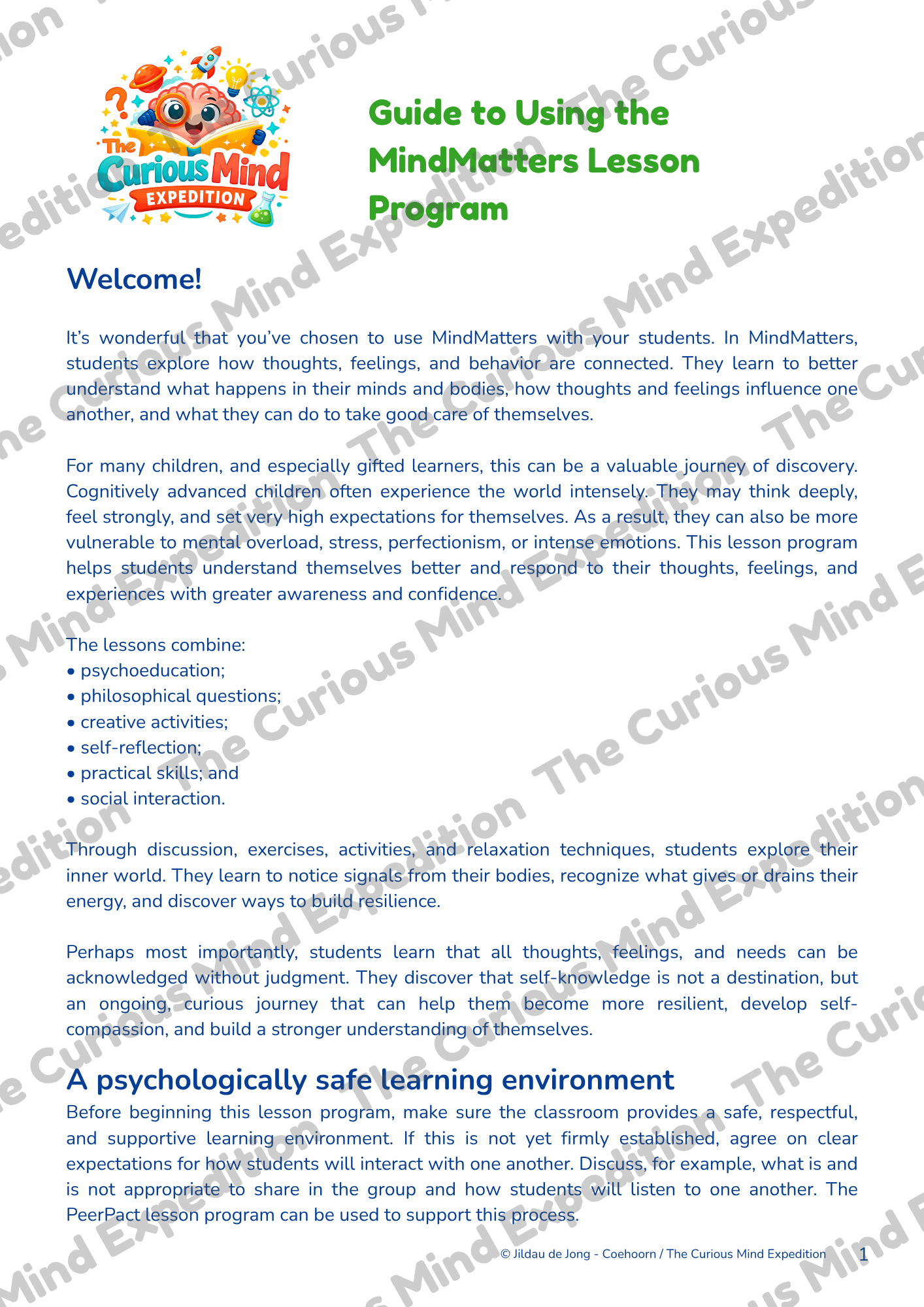 Teacher guide for the MindMatters lesson program