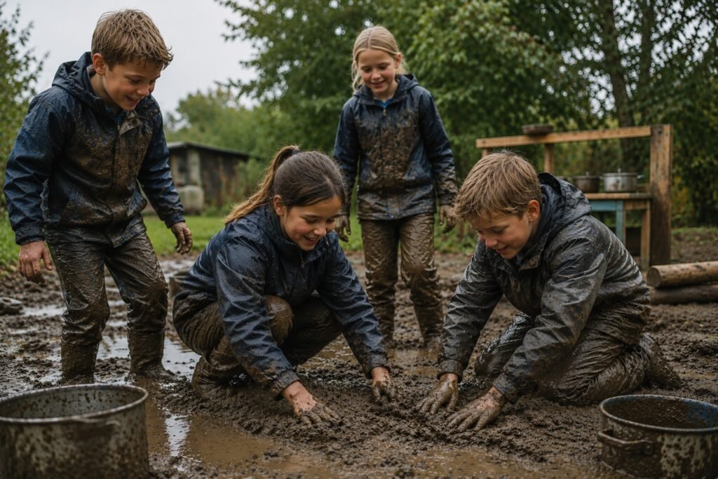 Gifted children learning through play outdoors