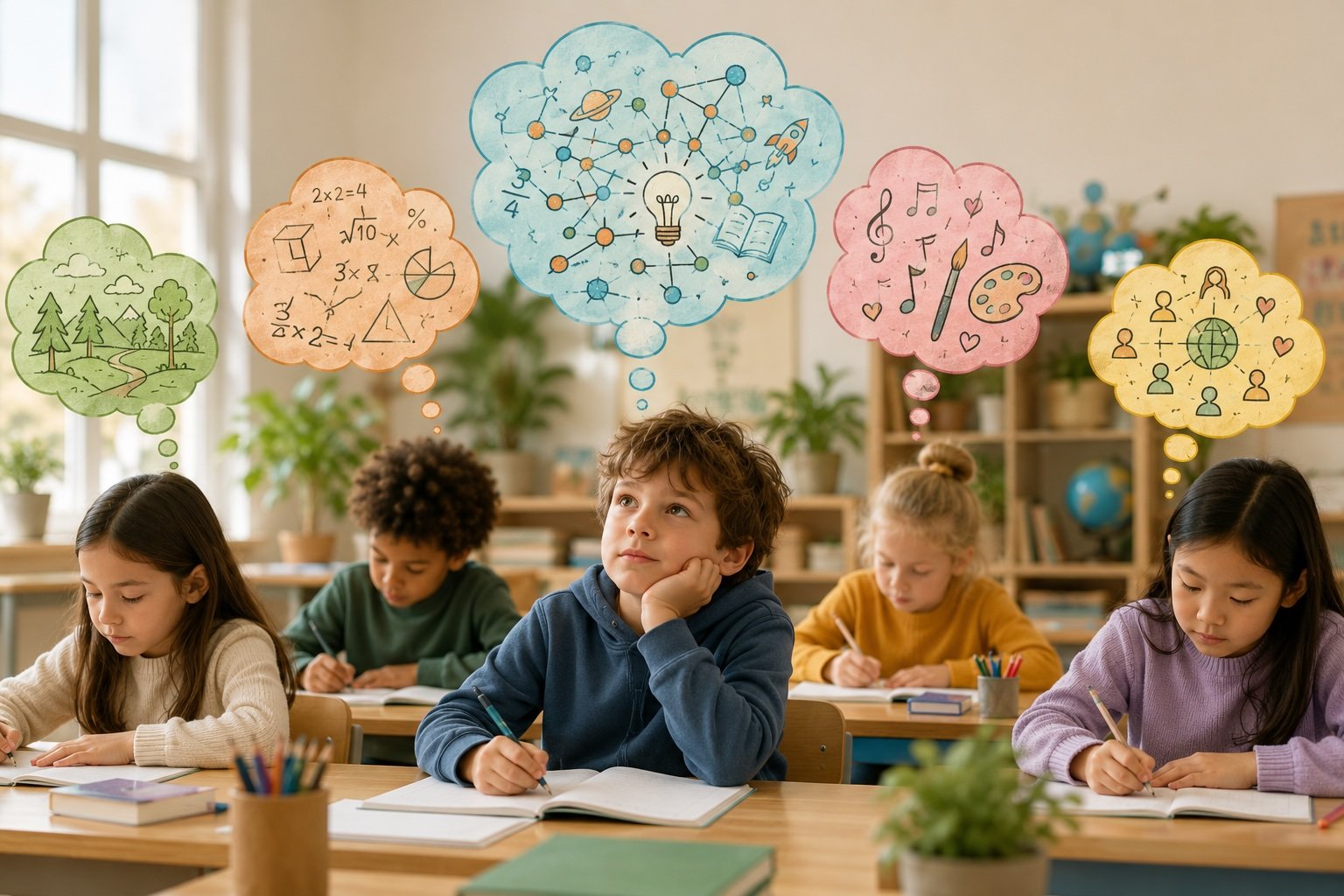 Hoogbegaafde kinderen in de klas met verschillende manieren van denken en leren.