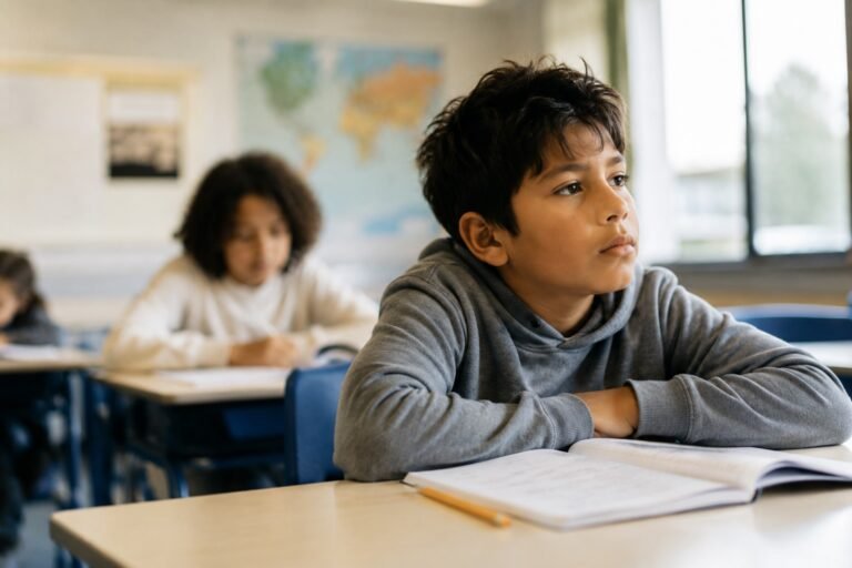 Student looking disengaged while working in a classroom