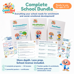 Complete School Bundle with the learning programs Brainexpedition, MindMatters, and PeerPact for students ages 9–13.